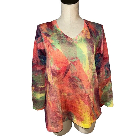 Soft Surroundings Womens Lightweight Colorful V-Neck Sweater size PS Art to Wear - Picture 1 of 7